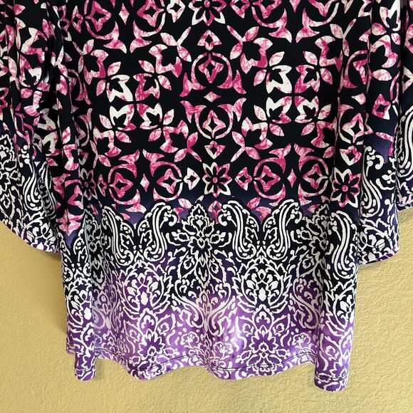 Susan Graver Jersey Tunic Top Size 1X FloralAbstract Liquid Knit Stretchy - Picture 6 of 8